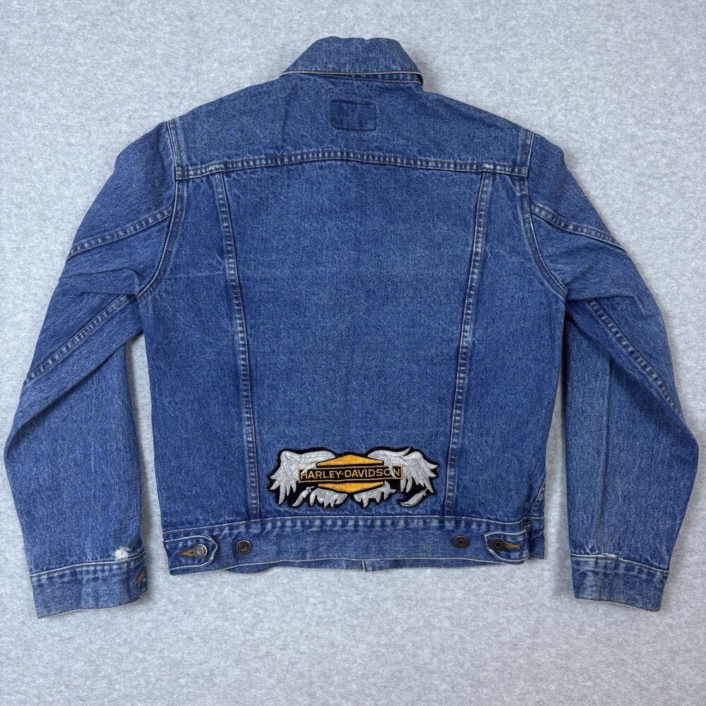 Vintage denim jacket women’s CS & Co Harley Patch Medium Fit Blue Biker Style
